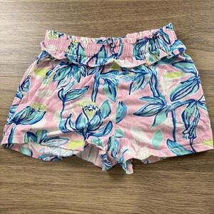 Lilly Pulitzer Girls Ruffle Top Pull On Cotton Shorts, Pink Floral, Size Large